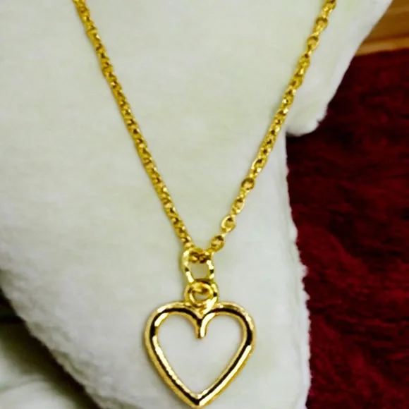 Open Heart Pendant Necklace Gold Overlaying Steel Valentine - Picture 3 of 4